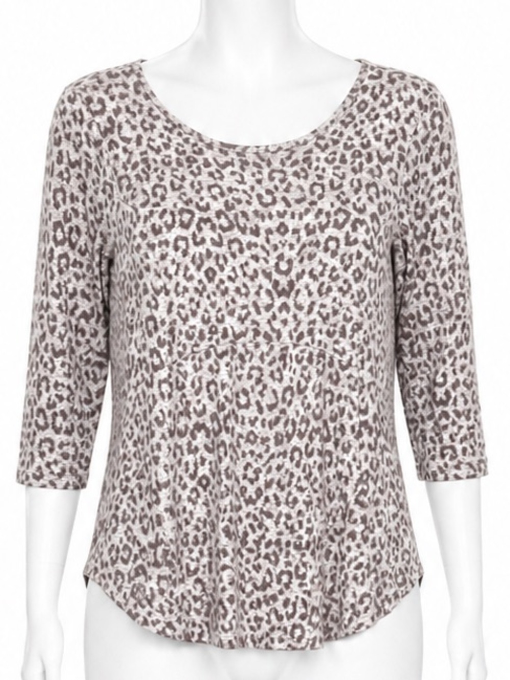 bobeau Taupe Leopard Scoop Neck Top  size small